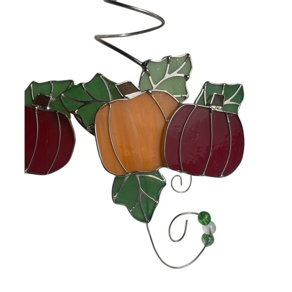Autumn Pumpkins Stained Glass Sun Catcher Fall Ornament Set x2 Wine Bottle Charm - Picture 7 of 8